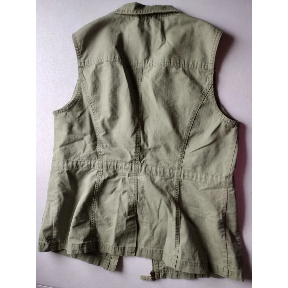 Merona Women's Utility Vest Military Style‎ Olive Green Full Zip Pockets